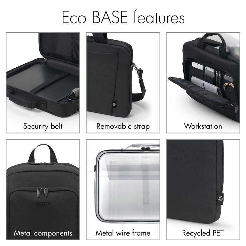 Dicota Eco Top Traveler BASE 15-17,3" laptop táska, újrahasznosított műanyagból - fekete (D31671-RPET)