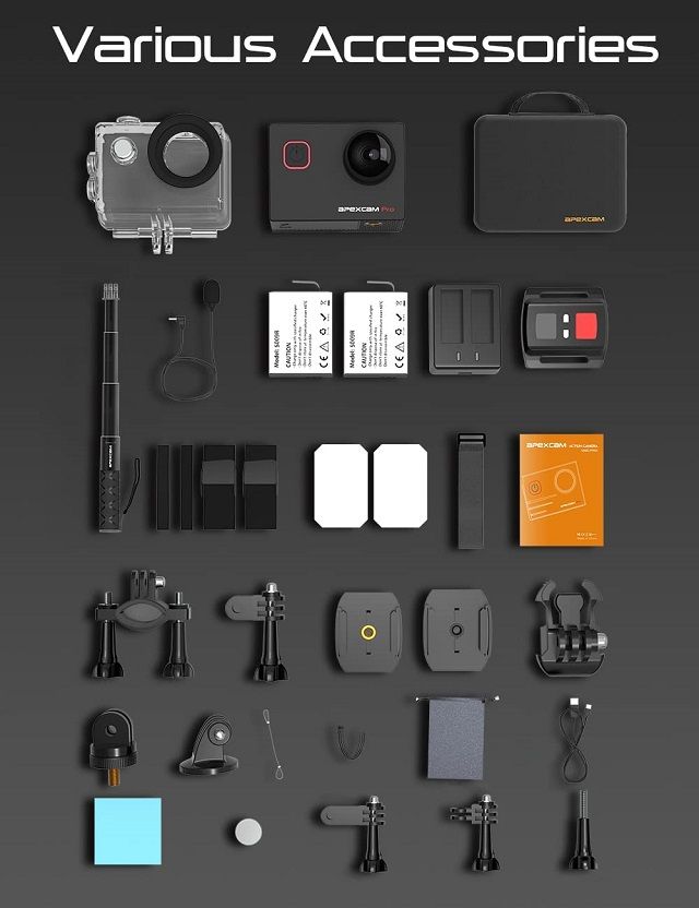 Apexcam M90 Pro EIS akciókamera, 4K, 20Mp, kiegészítőkkel, hordtáskában 