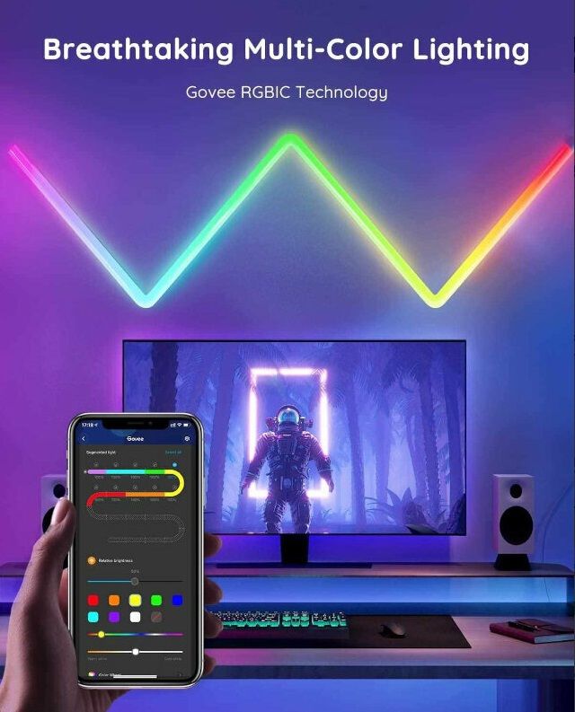 Govee Glide H6062 (8db+4db) RGBIC intelligens fénycső, szabályozható fényerővel, Google Asszisztens és Amazon Alexa kompatibilitással