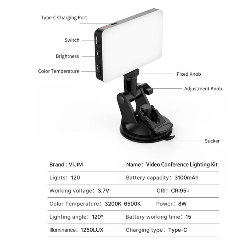 ULANZI Vijim VL120 LED lámpa változtatható színhőmérséklettel - tapadókoronggal, szilikon tokkal, 6db színes diffúzorral