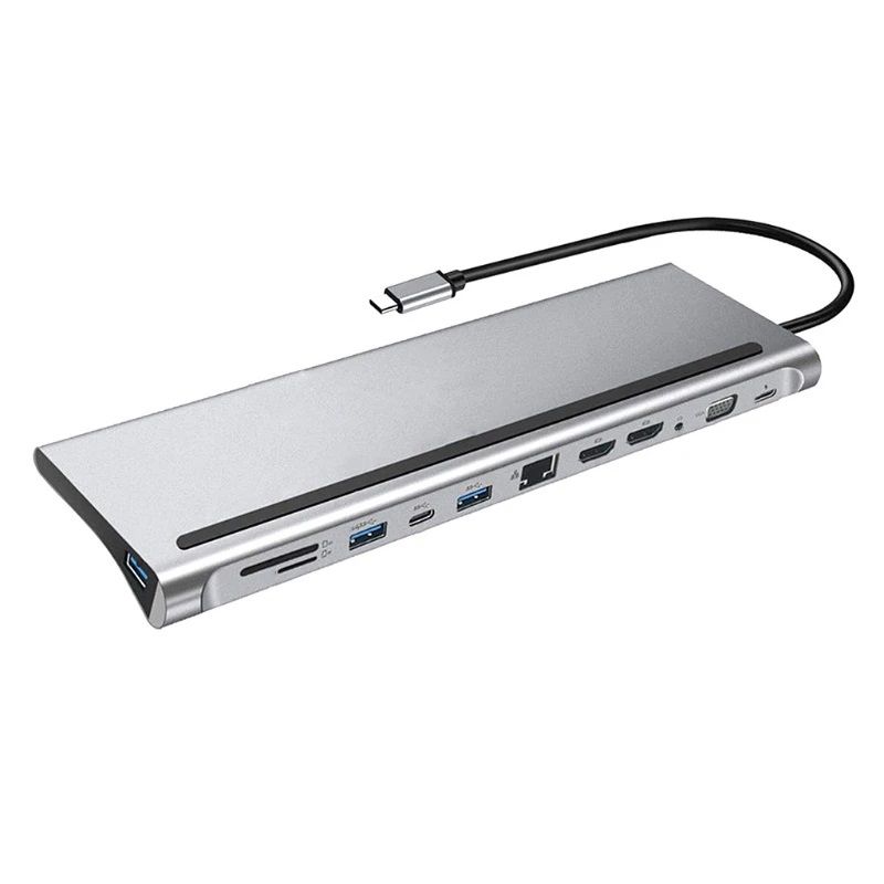 MST 12az1-ben USB-C hub, HDMI, VGA, LAN, USB, AV, kártyaolvasó - szürke (C12H01)