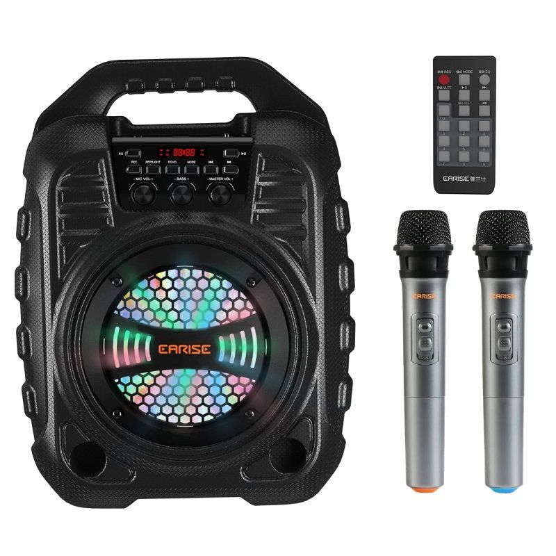 Earise T26 Pro akkumulátoros hordozható hangszóró, karaoke funkcióval, két mikrofonnal, távirányítóval - fekete