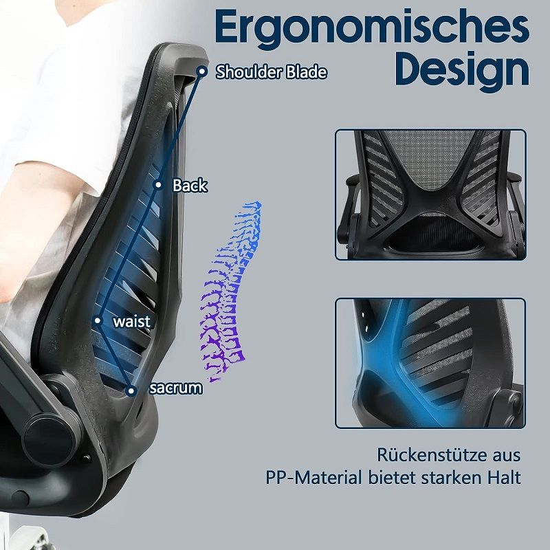 Byroras ergonomikus irodaszék, összecsukható háttámlával - fekete (BD002)