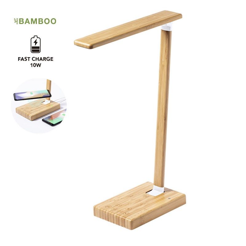 Sleya 1145 összecsukható asztali lámpa, vezeték nélküli töltő funkcióval - bambusz