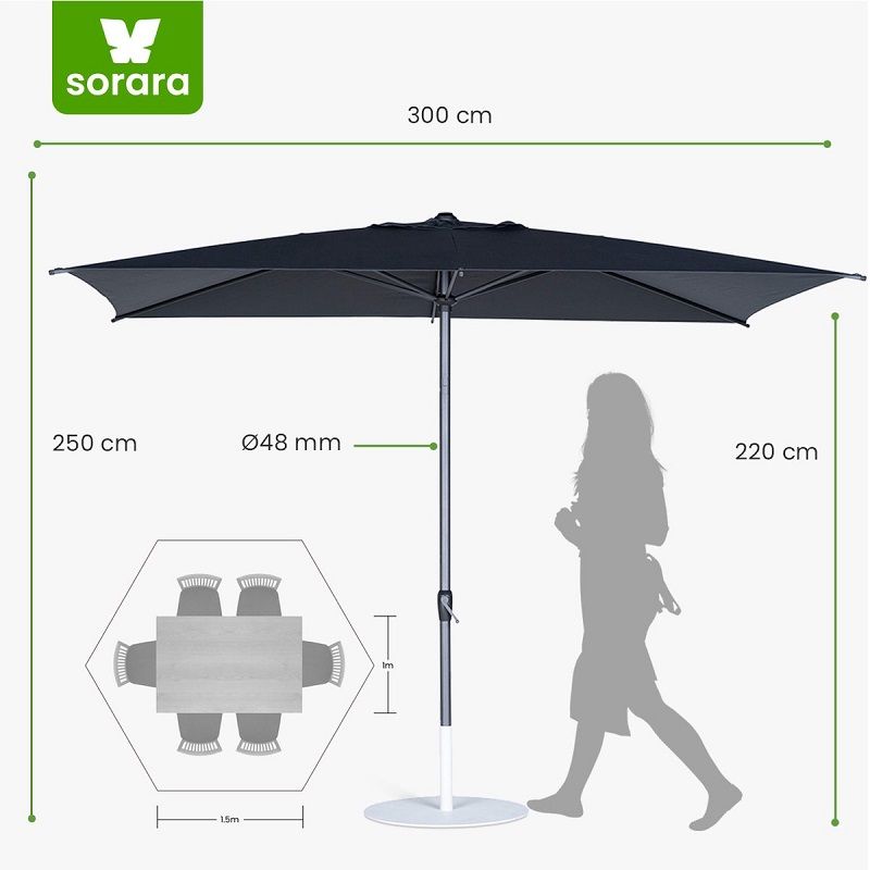 Sorara Lyon napernyő, 200x300cm - szürke