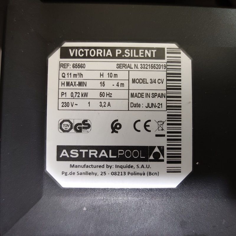 AstralPool Victoria Plus Silent önfelszívó műanyagházas szivattyú, 11 m3/h, 3/4HP, 230V (65560)
