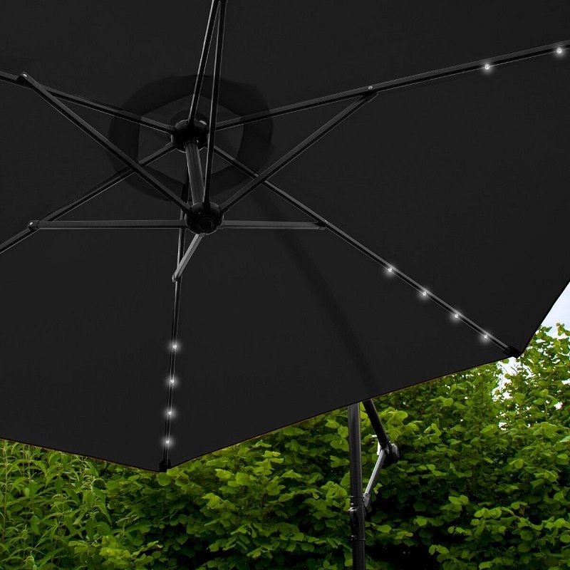 MonsterShop kerti napernyő, led világítással, szellőztetővel, takaróponyvával, 3m - fekete (29380)