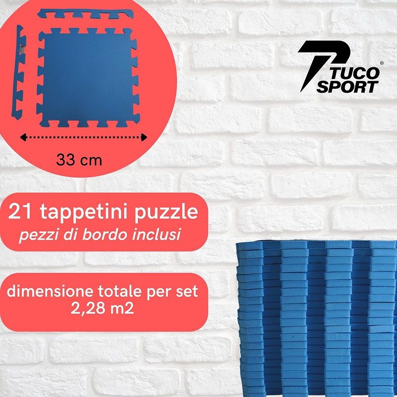 Tuco Sport Puzzle Habszivacs tornaszőnyeg 21db, 33x33x1cm - kék