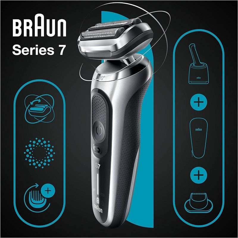 Braun Series 7 71-S7200cc akkumulátoros borotva 360 fokban mozgó fejjel, SmartCare egységgel és tartozékkal, ezüst