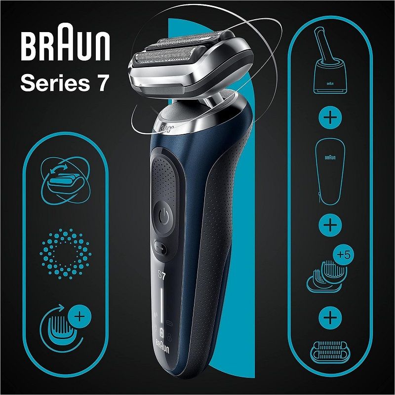 Braun Series 7 71-B7850cc Wet&Dry akkumulátoros borotva, 360 fokban mozgó fejjel, SmartCare Centerrel és tartozékokkal, kék