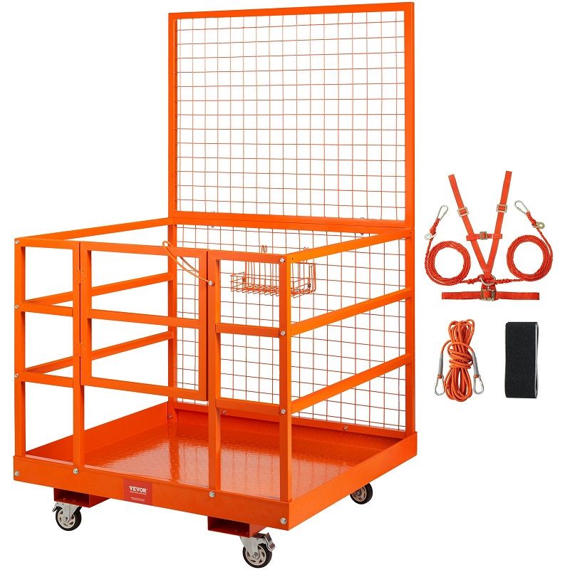 Vevor AQL45-43 biztonsági munkakosár, targoncákhoz, 114x109cm, 635kg-ig -narancs (minimális esztétikai hibákkal)