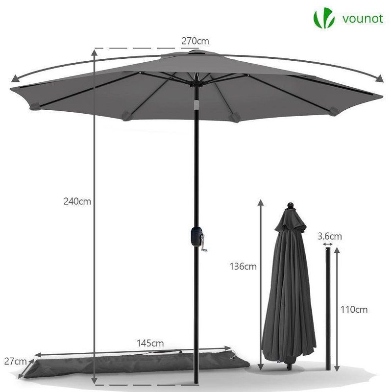 Vounot dönthető napernyő, szellőztetővel, 270x240cm - szürke (AM101615)