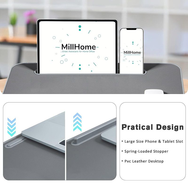 MillHome hordozható laptoptartó, formálható párnával, tablet tartóval, 55x31cm - szürke