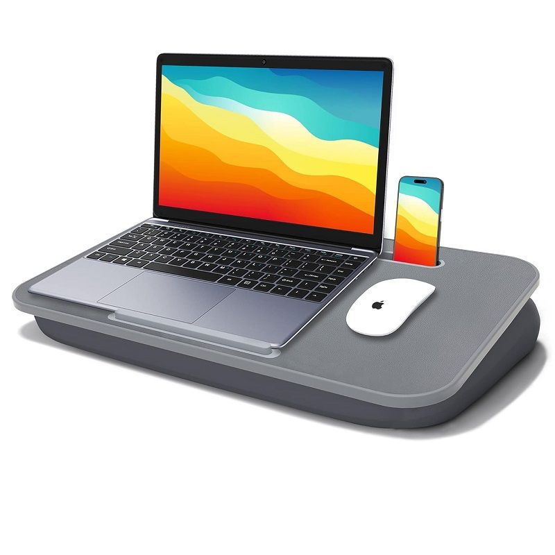 MillHome hordozható laptoptartó, formálható párnával, tablet tartóval, 55x31cm - szürke