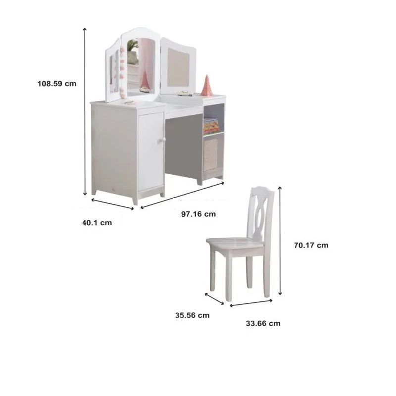 KidKraft Deluxe fa fésülködőasztal tükörrel és székkel, 108,5x97x40cm - fehér (13018)