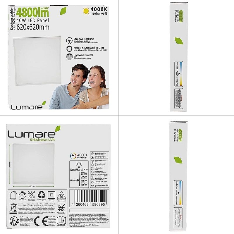 Lumare mennyezeti led lámpa, 620x620mm, 40W, 4000K, 4800lum - fehér (59039)