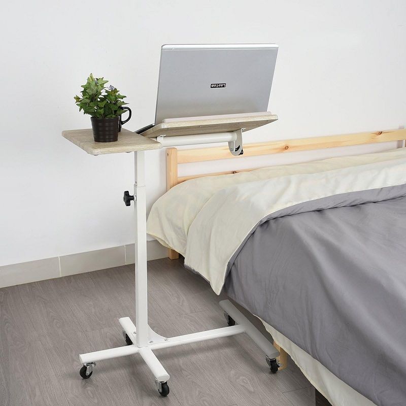 Furnish görgős, állítható magasságú laptopasztal, dönthető asztallappal, 40x60x70-90cm - fehér/bükk