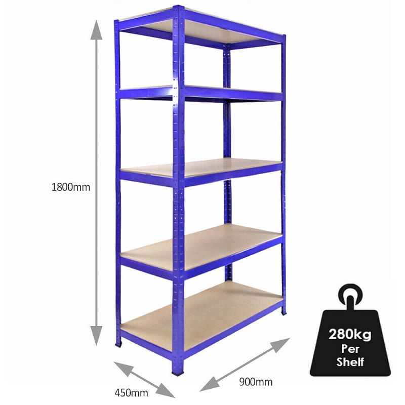 MonsterShop T-Rex 5 szintes fém polc, 180x90x45cm, 1400 kg-os teherbírással - kék (7008)