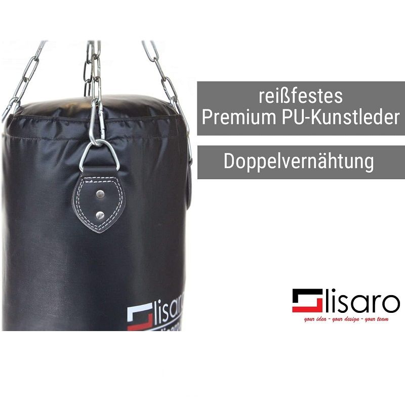 Lisaro professzionális vinil bokszzsák, rögzítő lánccal, 40kg, 150x35cm - fekete (ZA-2023-02) 