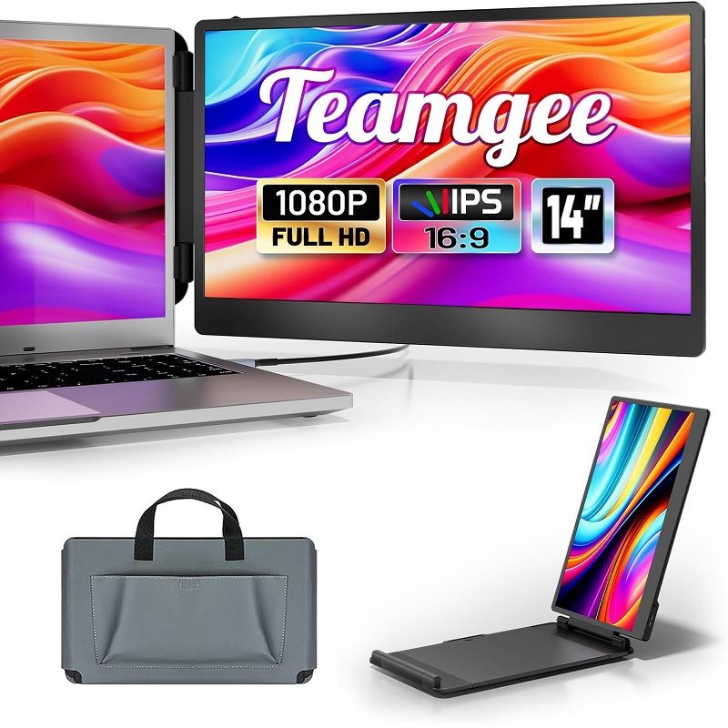 Teamgee S1 Dual Screen hordozható monitor, 14", FullHD, IPS, hordtáskával - fekete