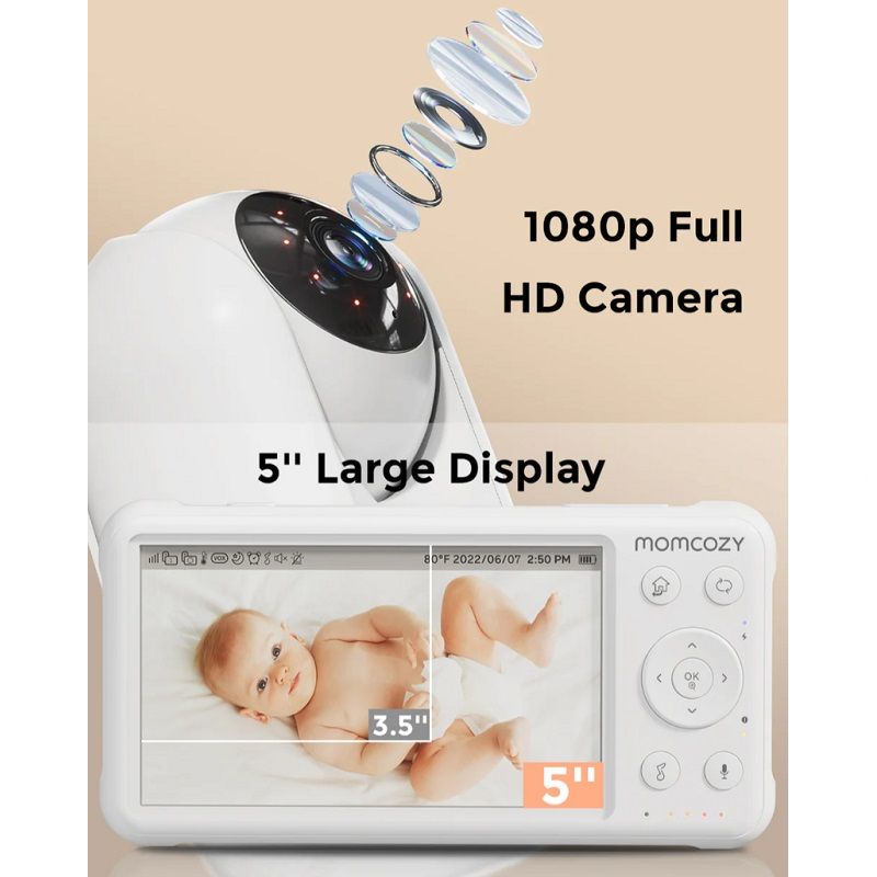 Momcozy BM01 videós babafigyelő, 5" HD kijelző, 1080p, 2 utas audió - fehér