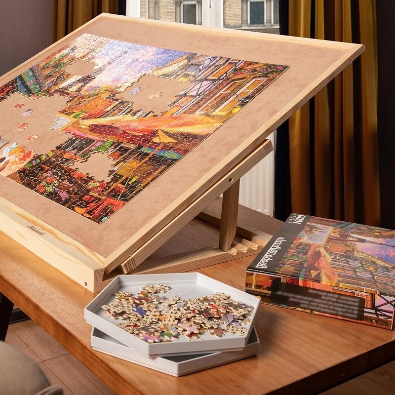 Becko állítható fa puzzle állvány, 1500 darabos kirakókhoz, 91,5x65,5cm