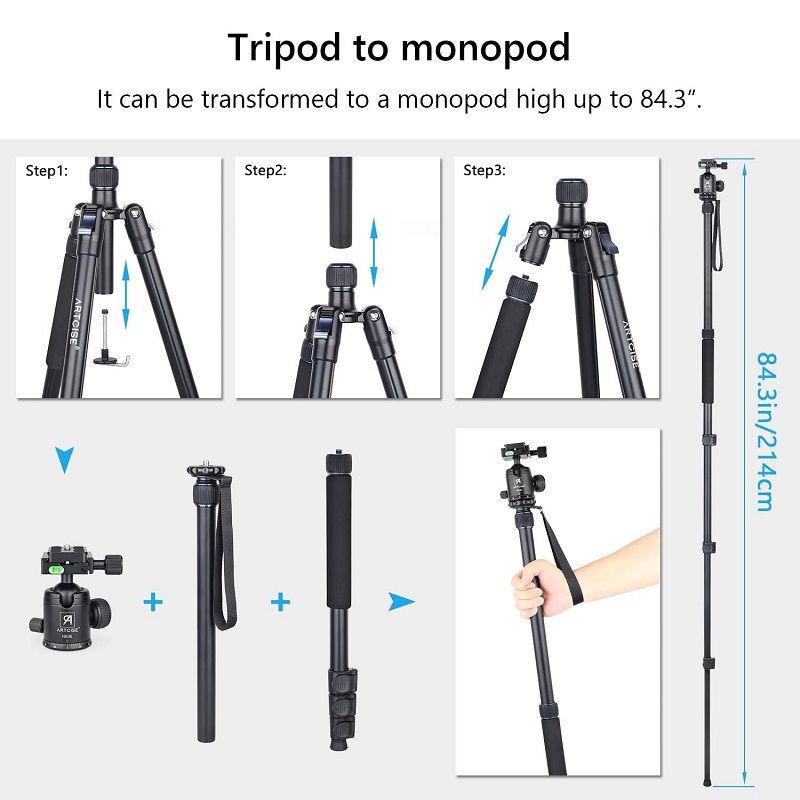 ARTCISE AF30 professzionális alumínium fényképezőgép-állvány, tripod, hordtáskával, 214cm