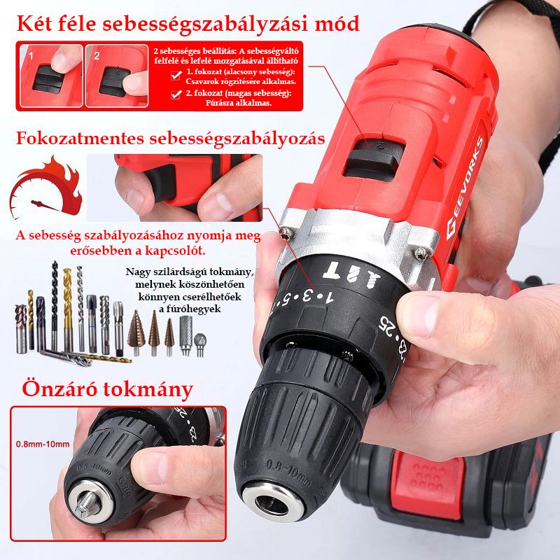Geevorks G3052 21V akkus fúrókalapács, akkumulátorral és töltővel (21V 2x1200mAh) Geevorks G3052 21V akkus fúrókalapács, akkumulátorral és töltővel (21V 2x1200mAh)