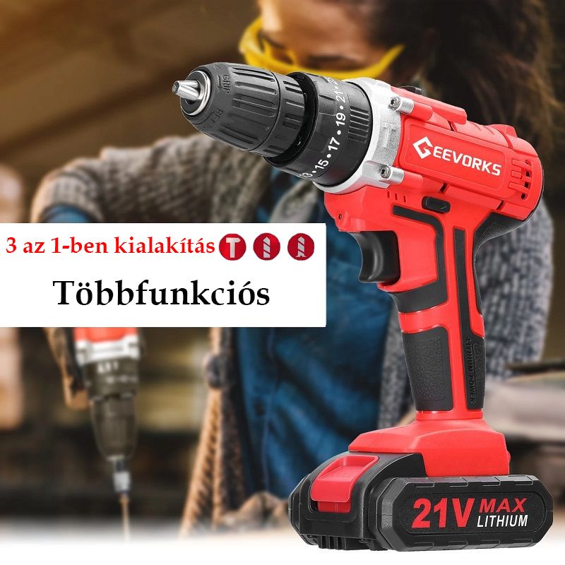 Geevorks G3052 21V akkus fúrókalapács, akkumulátorral és töltővel (21V 2x1200mAh) Geevorks G3052 21V akkus fúrókalapács, akkumulátorral és töltővel (21V 2x1200mAh)