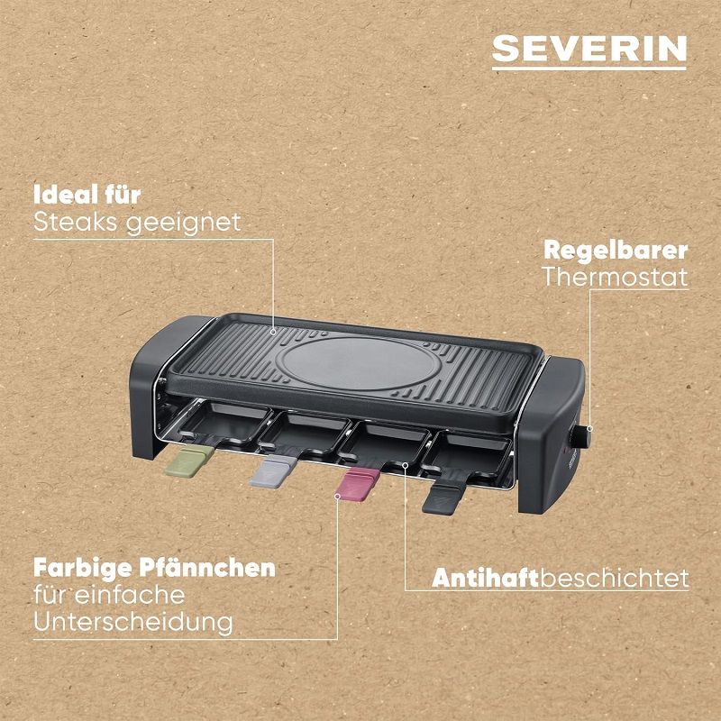 Severin RG9646 elektromos raclette grill, 8 személyes, 1400W - fekete