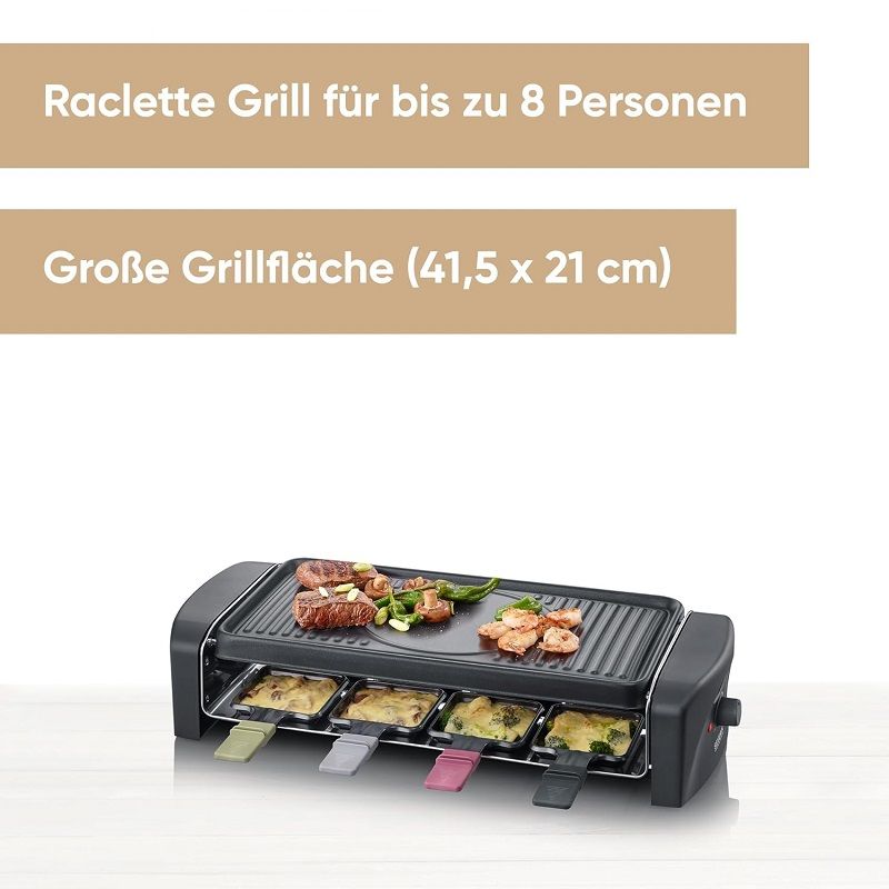 Severin RG9646 elektromos raclette grill, 8 személyes, 1400W - fekete