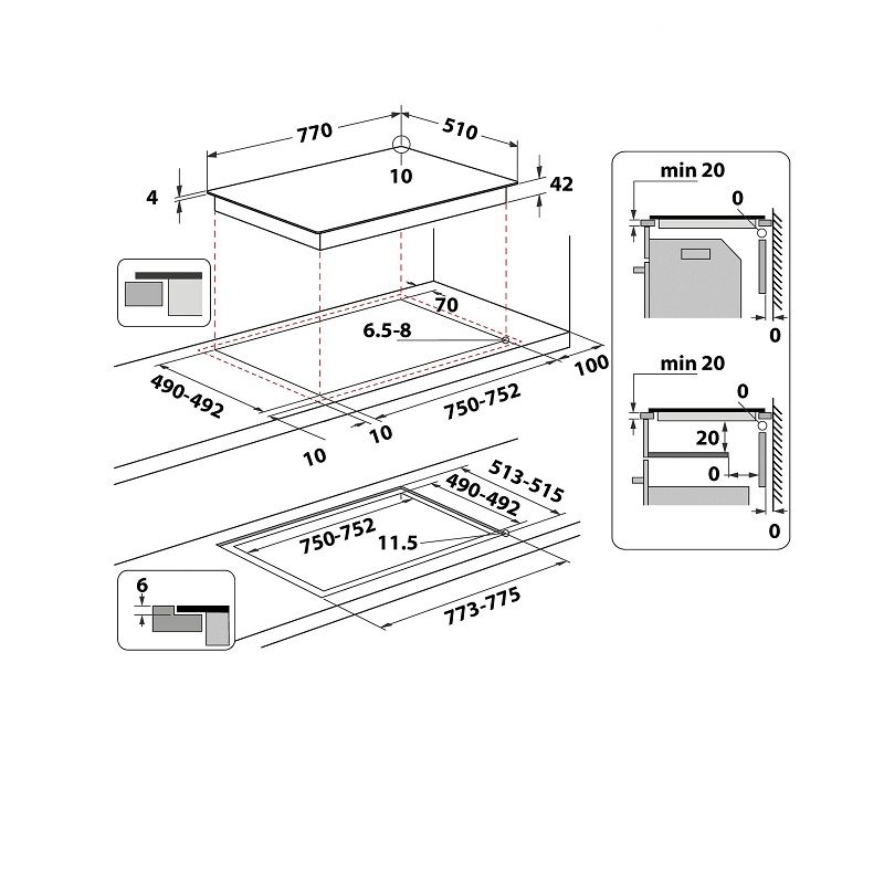 Privileg PCTAC 7042 NE keret nélküli beépíthető kerámia főzőlap, 4 zónás, 6,8kW, 77x51cm - fekete Privileg PCTAC 7042 NE keret nélküli beépíthető kerámia főzőlap, 4 zónás, 6,8kW, 77x51cm - fekete
