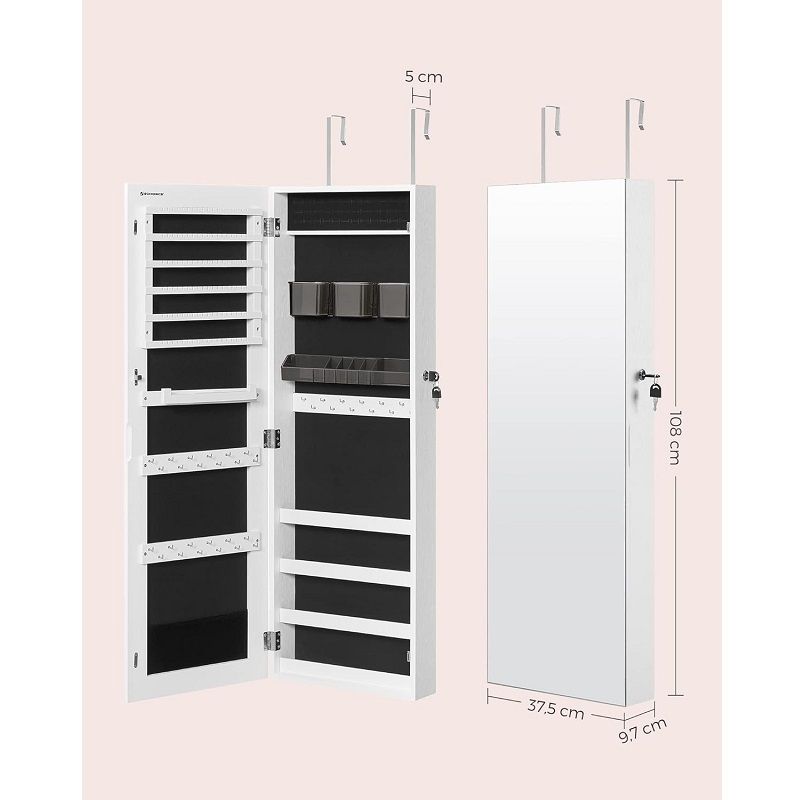 Songmics zárható tükrös ékszerszekrény, ‎108 x 37.5 x 10 cm - fehér (JJC001W01)