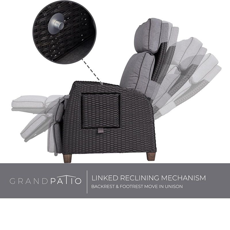 Grand Patio Moor Pump rattan fotel, dönthető háttámlával, kihajtható asztallal - barna/szürke