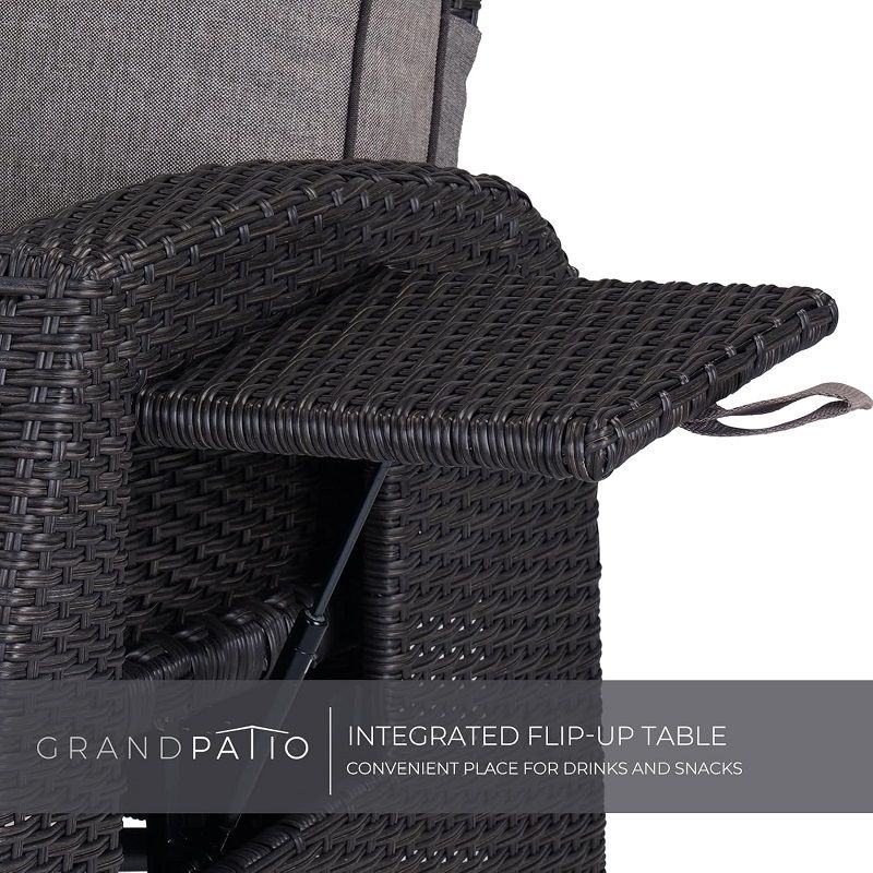 Grand Patio Moor Pump rattan fotel, dönthető háttámlával, kihajtható asztallal - barna/szürke