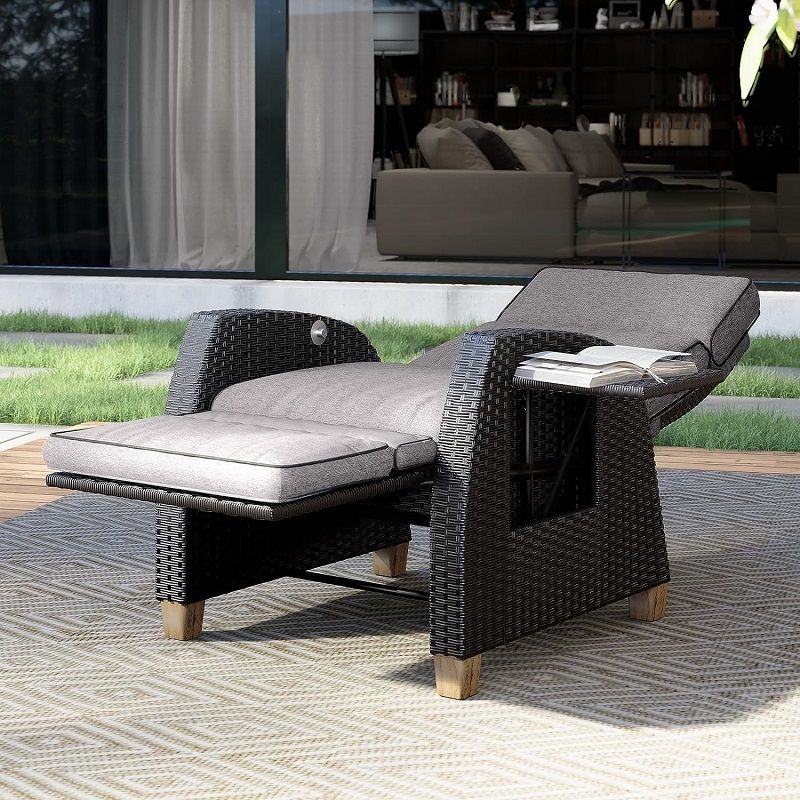 Grand Patio Moor Pump rattan fotel, dönthető háttámlával, kihajtható asztallal - barna/szürke