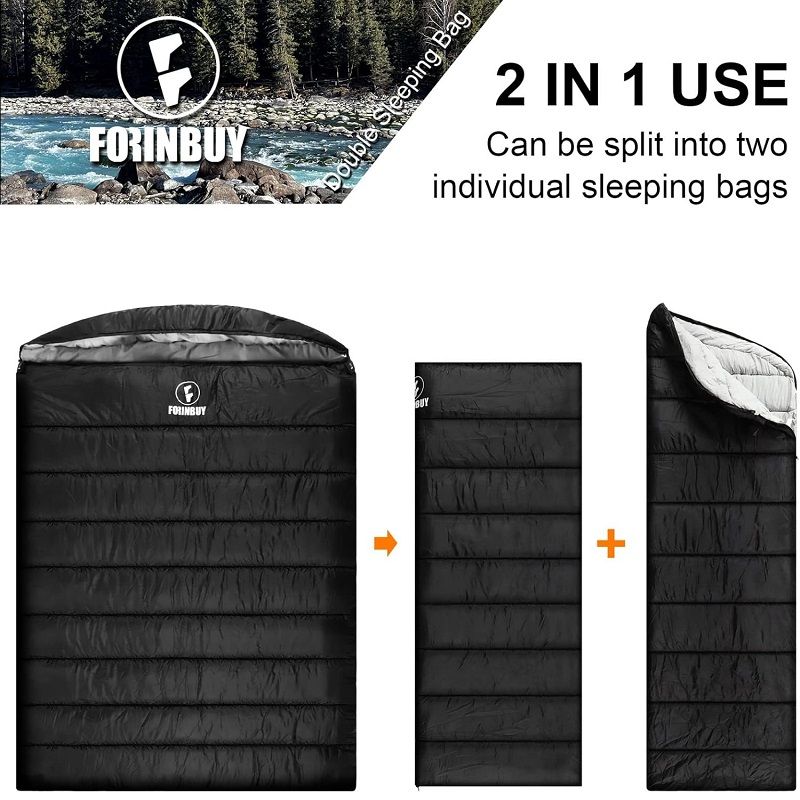 FORINBUY dupla kétszemélyes hálózsák, 0°C, kompressziós zsákban, 230x150cm - szürke/fekete