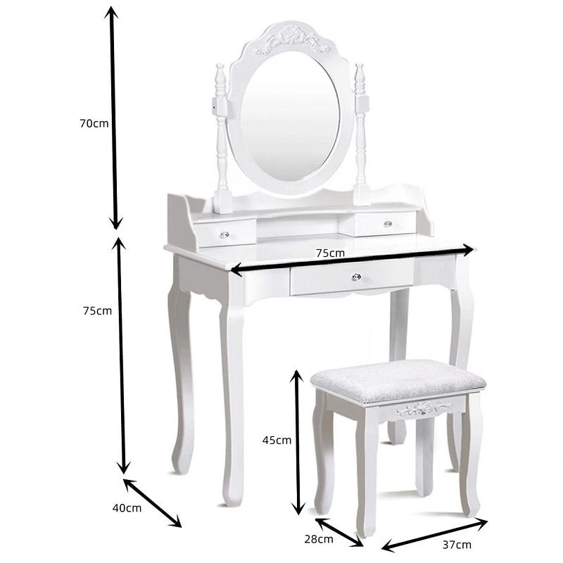 Costway fa tükrös smink asztal, 3 fiókkal, zsámollyal, 145x75x40cm - fehér (HW66041WH)