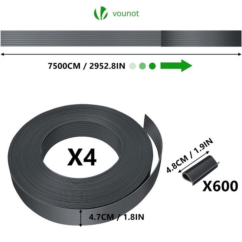 Vounot PVC árnyékolócsík, 300mx4.8cm, 600 kapocs - szürke (AM102096)