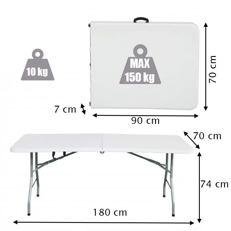 Mesa Every 180S összecsukható kempingasztal, 180x70x74cm - fehér