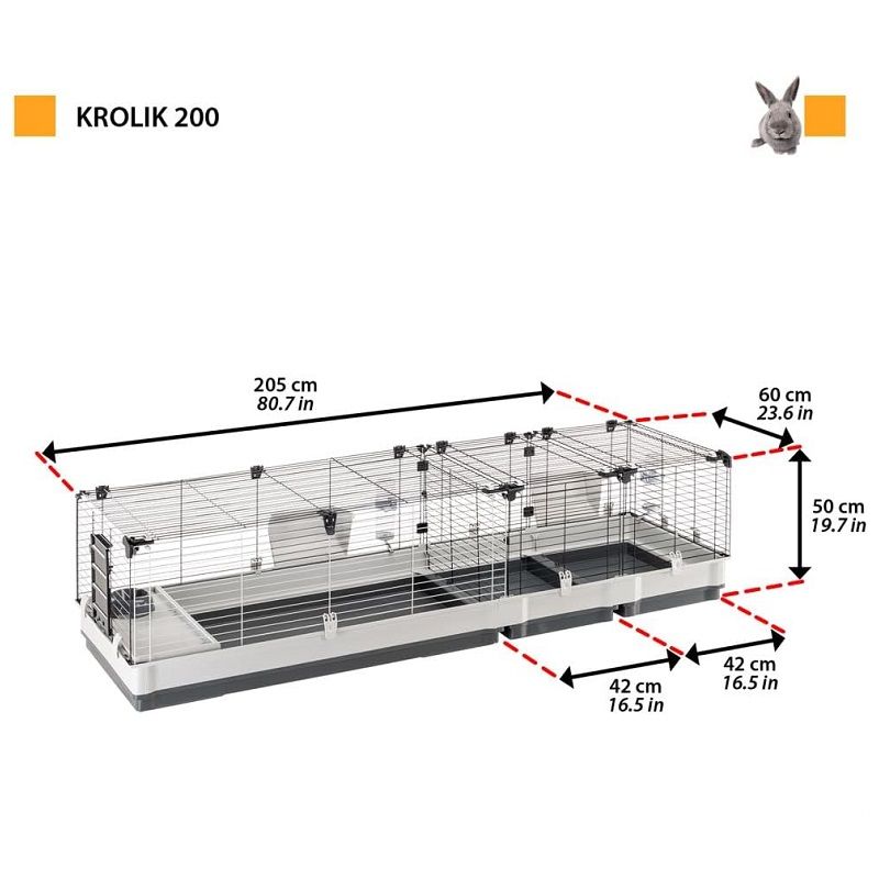 Ferplast Krolik 200 nyúlketrec, 205x60x50cm - szürke (57072870)