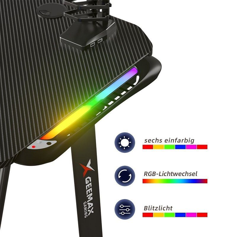 GEEMAX A1-1460 számítógépasztal szett RGB led világítással, 140x60x75cm - fekete