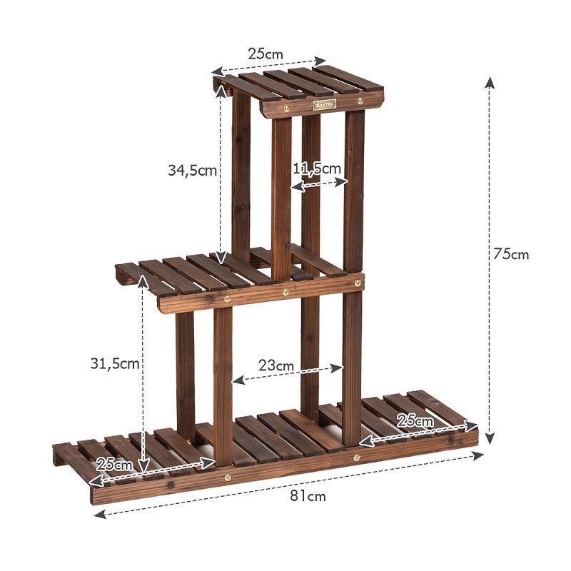 Costway 3 szintes fa virágtartó állvány, 75x81x25cm - barna (GT3518)