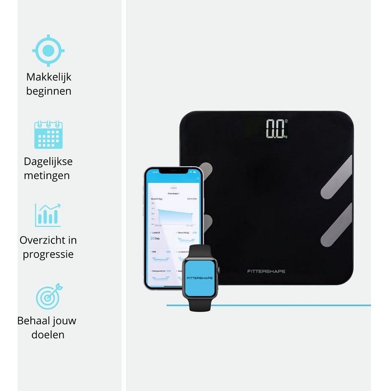 Fittershape Connect digitális, okos személymérleg, 180kg - fekete