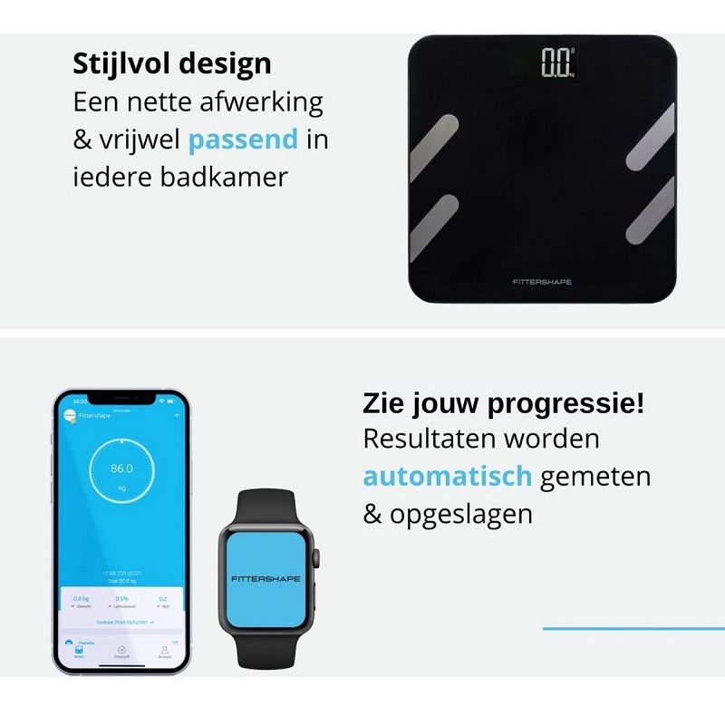 Fittershape Connect digitális, okos személymérleg, 180kg - fekete
