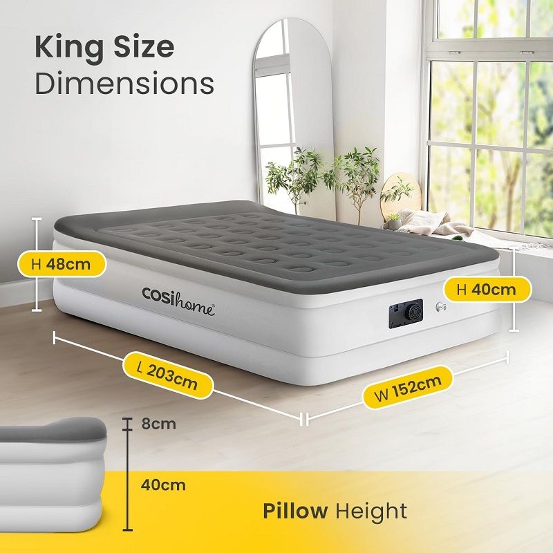 Cosi Home Premium King felfújható matrac, beépített pumpával, 203x152x48cm - fehér/szürke (CH-ABK01)