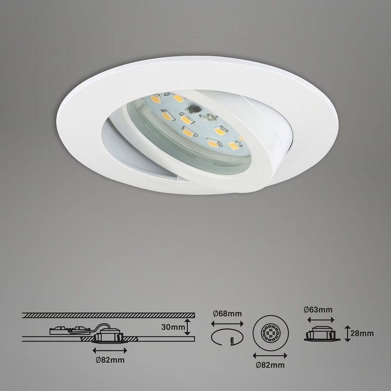 Briloner beépíthető, dimmelhető led lámpa, 5,5W, 470lum, 3000K, IP23, 8,2cm, 3 darabos készlet - fehér (7232036) Briloner beépíthető, dimmelhető led lámpa, 5,5W, 470lum, 3000K, IP23, 8,2cm, 3 darabos készlet - fehér (7232036)