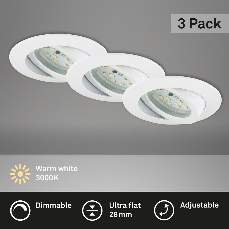 Briloner beépíthető, dimmelhető led lámpa, 5,5W, 470lum, 3000K, IP23, 8,2cm, 3 darabos készlet - fehér (7232036) Briloner beépíthető, dimmelhető led lámpa, 5,5W, 470lum, 3000K, IP23, 8,2cm, 3 darabos készlet - fehér (7232036)