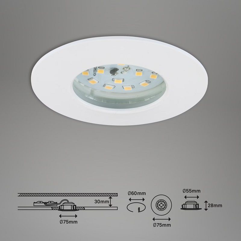 Briloner beépíthető, dimmelhető led lámpa, 6,5W, 570lum, 3000K, IP44, 7,5cm, 3 darabos készlet - fehér (7295036)