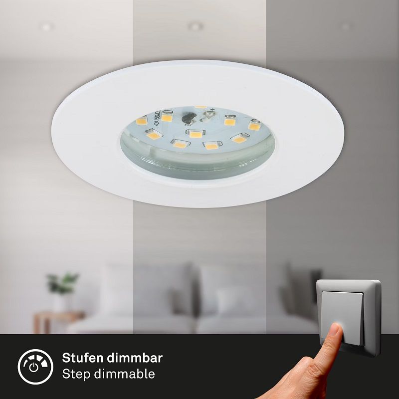 Briloner beépíthető, dimmelhető led lámpa, 6,5W, 570lum, 3000K, IP44, 7,5cm, 3 darabos készlet - fehér (7295036)